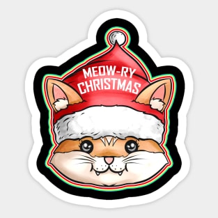 Kawaii Cat Santas Hat Meow-ry Christmas Sticker